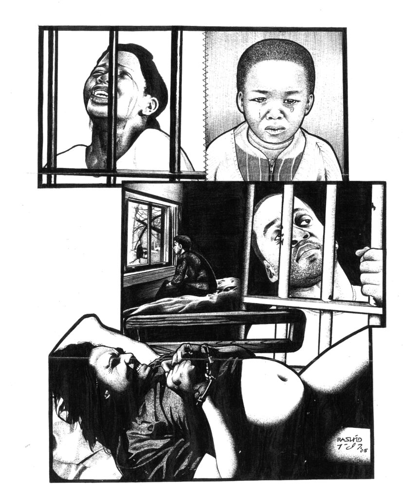 Family Behind Bars. Art by Marcus "Rashid" Johnson
