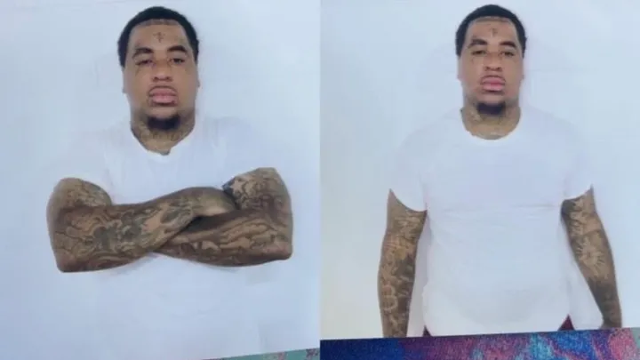 Portrait photos of Aubrey McKay in a white t-shirt with arms crossed in one image and at his sides in the other, taken prior to his death in custody at Wallens Ridge State Prison.