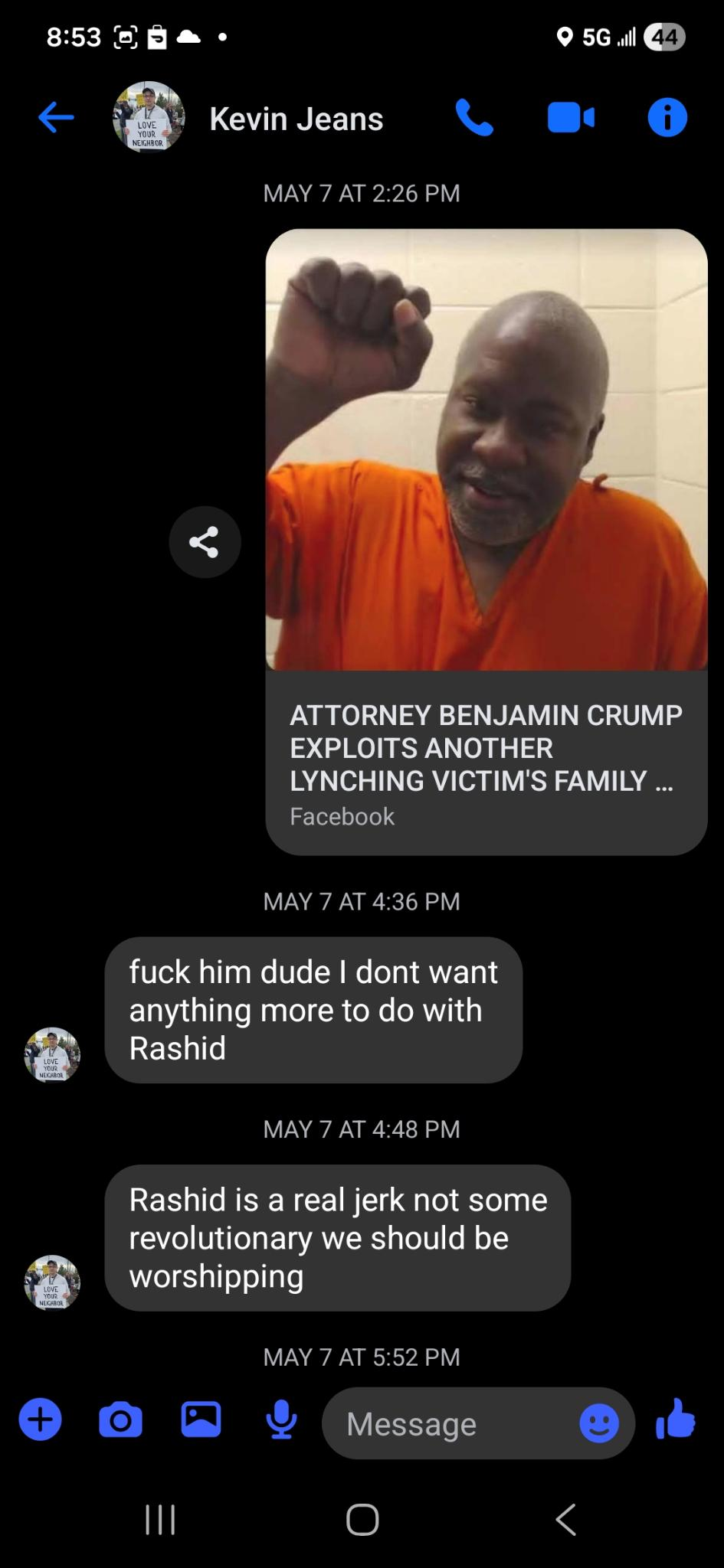 Jeanes receives Rashid's Crump Aubrey article and attacks Rashid