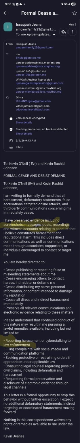 Cease and desist highlighted threats