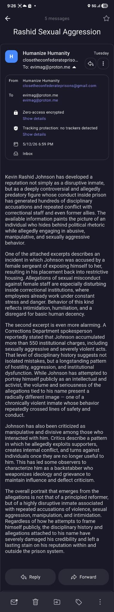 Humanize Rashid Sexual Aggression email