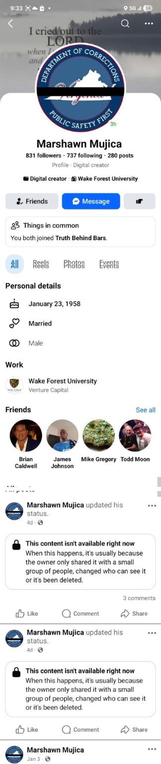 Marshawn profile with VDOC-style icon and Truth Behind Bars common group