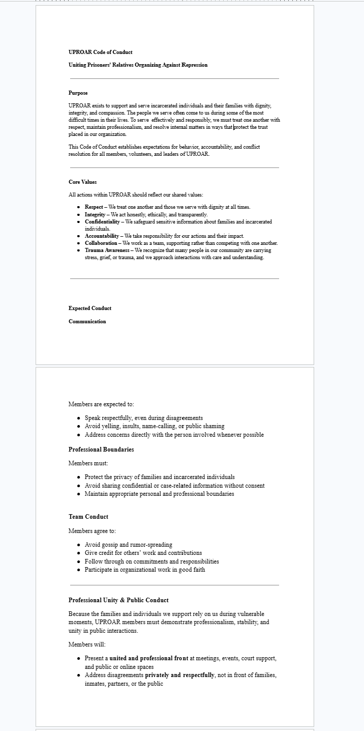 UPROAR Code of Conduct purpose values communication boundaries