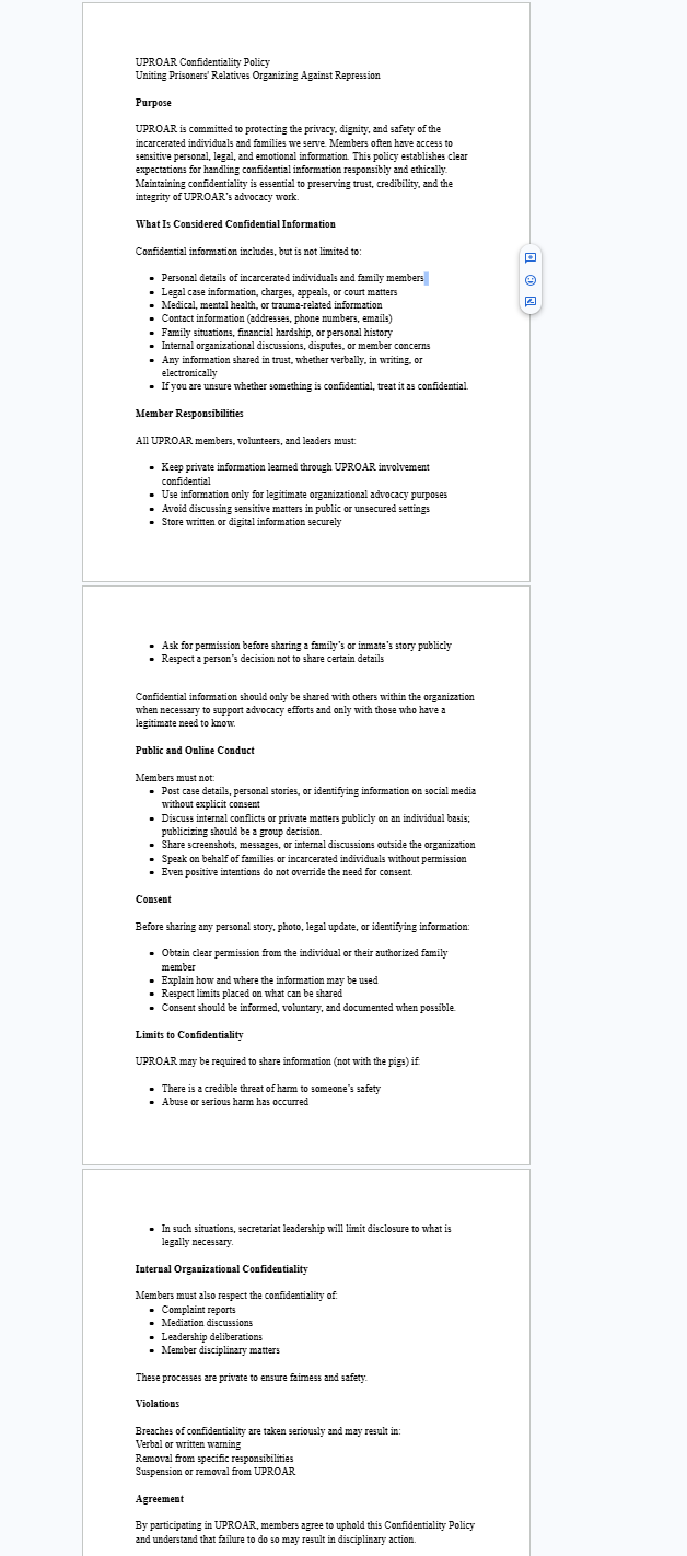 UPROAR Confidentiality Policy confidential information public conduct