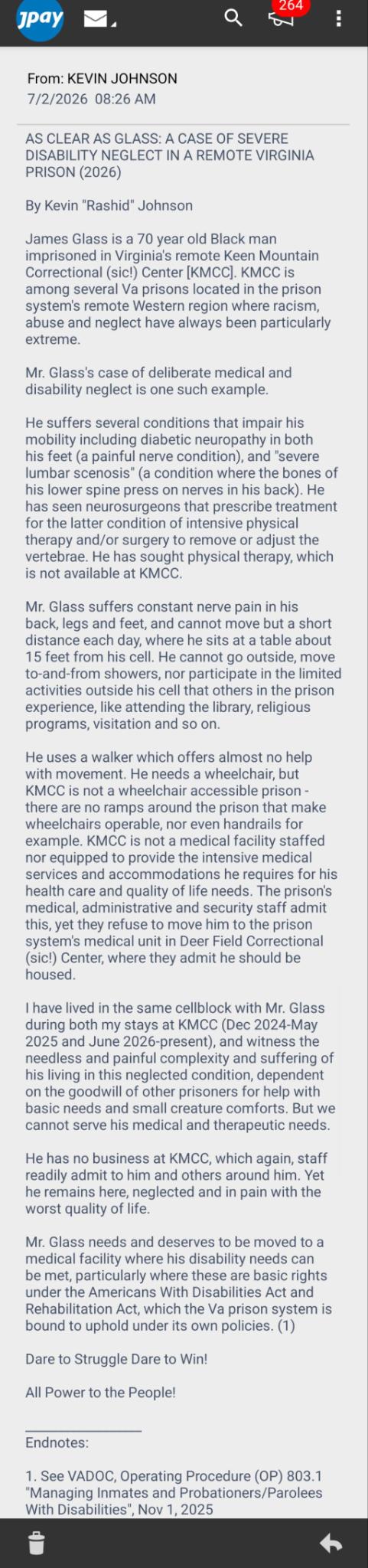 James Glass disability neglect article by Kevin Rashid Johnson